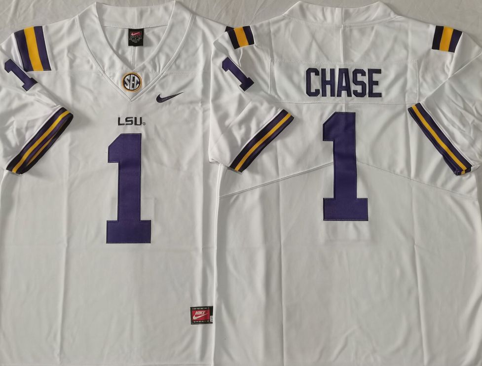 Men LSU Tigers #1 Chase White Nike 2025 NCAA Jersey->ncaa teams->NCAA Jersey